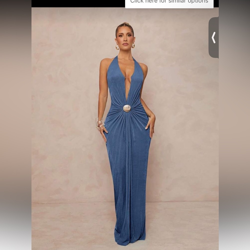 Elegant Blue Halter Maxi Dress